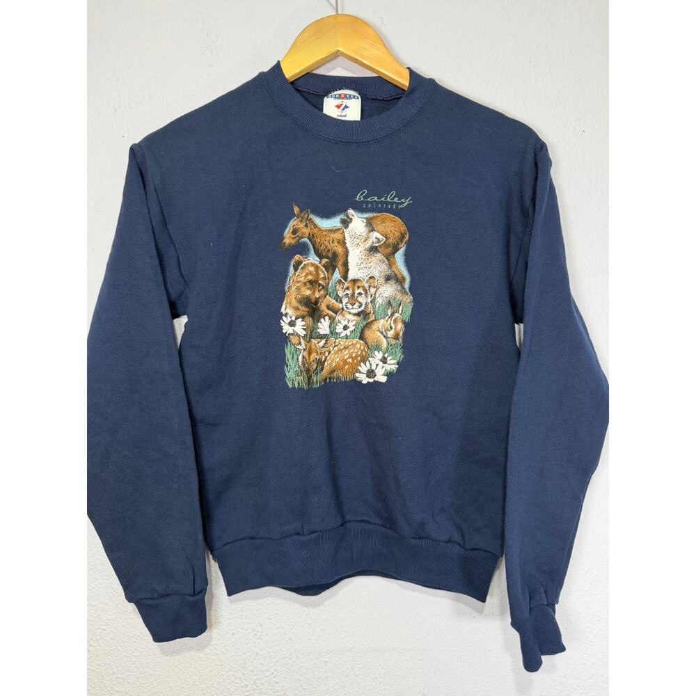 Vintage Jerzees Sweatshirt Bailey CO Youth L Wildlife Naturecore Cottagecore
